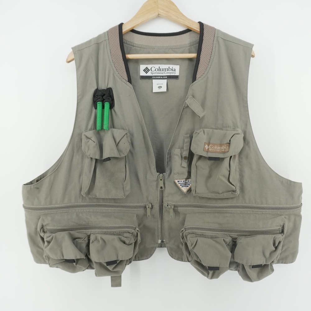 Columbia Fishing Vest Men XXL Green Vintage PFG Performance Utility Multi Pocket